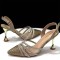 Pointed Toe Rhinestones Glitters Point Heels Slingback Sandals - Gold Faux Leather
