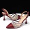 Pointed Toe Rhinestones Glitters Point Heels Slingback Sandals - Wine Faux Leather