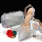 Pointed Toe Rhinestones Glitters Point Heels Slingback Sandals with Bag  - Silver Faux Leather