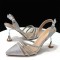 Pointed Toe Rhinestones Glitters Point Heels Slingback Sandals - Silver Faux Leather