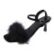 Peep Toe Kitten Heels Ankle Buckle Straps Sexy Feather Sandals - Black Flock