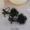 Peep Toe Kitten Heels Ankle Buckle Straps Sexy Feather Sandals - Black Flock