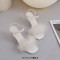 Peep Toe Kitten Heels Ankle Buckle Straps Sexy Feather Sandals - White Faux Leather