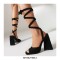 Chunky Heels Peep Toe Velvet Band Straps Summer Sandals - Black