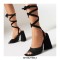 Chunky Heels Peep Toe Velvet Band Straps Summer Sandals - Black