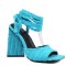 Chunky Heels Peep Toe Velvet Band Straps Summer Sandals - Blue