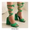 Chunky Heels Peep Toe Velvet Band Straps Summer Sandals - Green