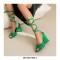 Chunky Heels Peep Toe Velvet Band Straps Summer Sandals - Green