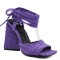 Chunky Heels Peep Toe Velvet Band Straps Summer Sandals - Purple