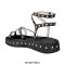 Peep Toe Rivet Decorated Punk Goth Style Ankle Straps Summer Flats Slipper Sandals - Black