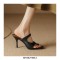 Peep Square Toe Kitten Heels Wrapped Slippers Sandals - Silver