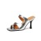 Peep Square Toe Kitten Heels Wrapped Slippers Sandals - Silver