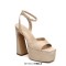 Square Open Toe Chunky Heels Ankle Buckle Straps Platforms Keren Sandals - Apricot Microfiber