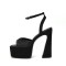 Square Open Toe Chunky Heels Ankle Buckle Straps Platforms Keren Sandals - Black Microfiber