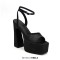 Square Open Toe Chunky Heels Ankle Buckle Straps Platforms Keren Sandals - Black Microfiber