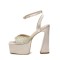 Square Open Toe Chunky Heels Ankle Buckle Straps Platforms Keren Sandals - Champagne Microfiber
