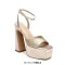Square Open Toe Chunky Heels Ankle Buckle Straps Platforms Keren Sandals - Champagne Microfiber