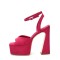 Square Open Toe Chunky Heels Ankle Buckle Straps Platforms Keren Sandals - Red Microfiber