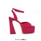 Square Open Toe Chunky Heels Ankle Buckle Straps Platforms Keren Sandals - Red Microfiber