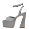 Square Open Toe Chunky Heels Ankle Buckle Straps Platforms Keren Sandals - Silver Gray Microfiber