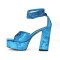 Square Open Toe Chunky Heels Ankle Buckle Glitters Straps Platforms Keren Sandals - Blue Flock