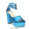 Square Open Toe Chunky Heels Ankle Buckle Glitters Straps Platforms Keren Sandals - Blue Flock