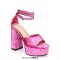Square Open Toe Chunky Heels Ankle Buckle Glitters Straps Platforms Keren Sandals - Rose Flock