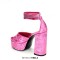 Square Open Toe Chunky Heels Ankle Buckle Glitters Straps Platforms Keren Sandals - Rose Flock