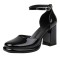 Round Toe Chunky Heels Classic Dorsay Ankle Straps Dress Pumps - Black