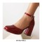 Round Toe Chunky Heels Classic Dorsay Ankle Straps Dress Pumps - Red