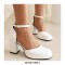 Round Toe Chunky Heels Classic Dorsay Ankle Straps Dress Pumps - White