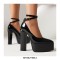 Pointed Toe Chunky Heels Platforms Ankle Buckle Gladiator Straps Pumps - Black