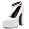 Pointed Toe Chunky Heels Platforms Ankle Buckle Gladiator Straps Pumps - White