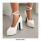 Pointed Toe Chunky Heels Platforms Ankle Buckle Gladiator Straps Pumps - White