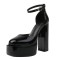 Round Toe Chunky Heels Platforms Ankle Straps Dorsay Pumps - Black