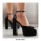 Round Toe Chunky Heels Platforms Ankle Straps Dorsay Pumps - Black