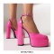 Round Toe Chunky Heels Platforms Ankle Straps Dorsay Pumps - Rose Red