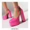 Round Toe Chunky Heels Platforms Ankle Straps Dorsay Pumps - Rose Red