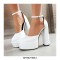 Round Toe Chunky Heels Platforms Ankle Straps Dorsay Pumps - White