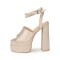 Peep Toe Chunky Heels Ankle Buckle Rhinestones Straps Platforms Sandals - Apricot Satin