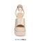 Peep Toe Chunky Heels Ankle Buckle Rhinestones Straps Platforms Sandals - Apricot Satin
