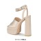 Peep Toe Chunky Heels Ankle Buckle Rhinestones Straps Platforms Sandals - Apricot Satin