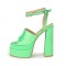 Peep Toe Chunky Heels Ankle Buckle Rhinestones Straps Platforms Sandals - Green Satin