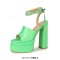 Peep Toe Chunky Heels Ankle Buckle Rhinestones Straps Platforms Sandals - Green Satin