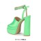 Peep Toe Chunky Heels Ankle Buckle Rhinestones Straps Platforms Sandals - Green Satin