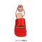 Peep Toe Chunky Heels Ankle Buckle Rhinestones Straps Platforms Sandals - Red Satin