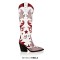 Pointed Toe Chunky Heels Knee Highs Western Cowgirl Boots - Red Glitters Faux Leather