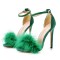Peep Toe Stiletto Heels Ankle Buckle Straps Sexy Feather Sandals - Green Flock