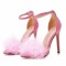 Peep Toe Stiletto Heels Ankle Buckle Straps Sexy Feather Sandals - Pink Flock