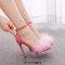 Peep Toe Stiletto Heels Ankle Buckle Straps Sexy Feather Sandals - Pink Flock